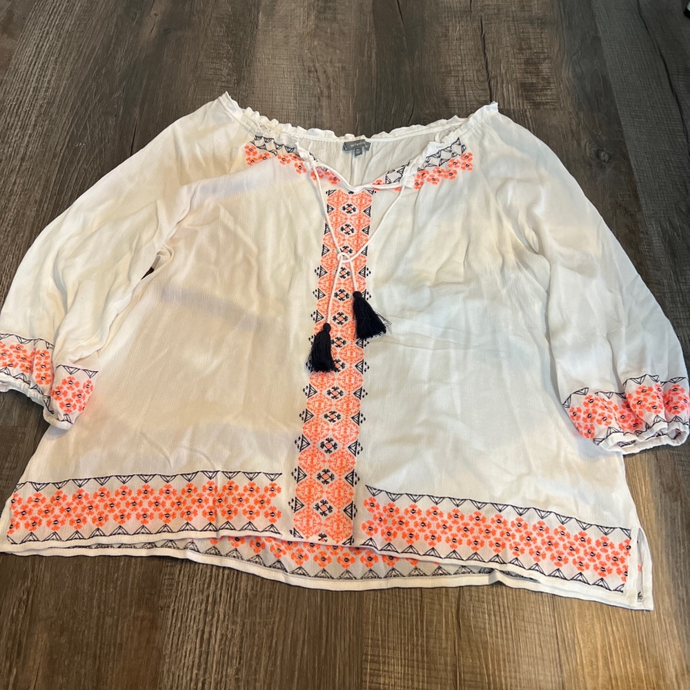 wit & wisdom womens Rayon size XL blouse With Tassels Boho EUC.